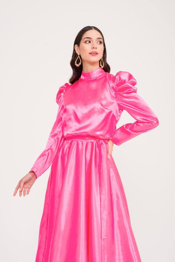 Queen Sleeve Detailed Satin Evening Dress