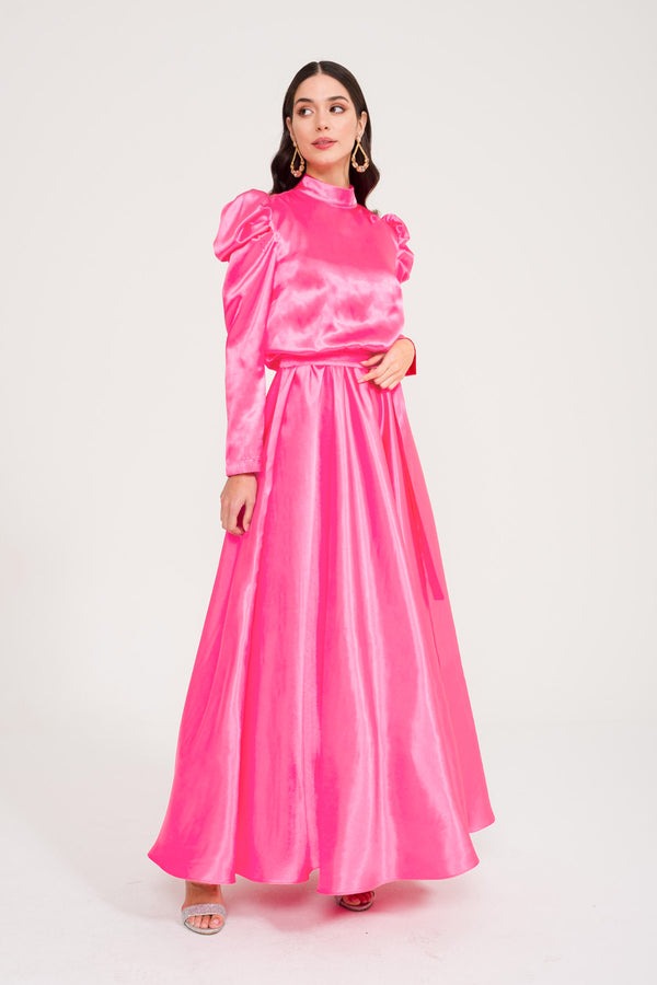 Queen Sleeve Detailed Satin Evening Dress