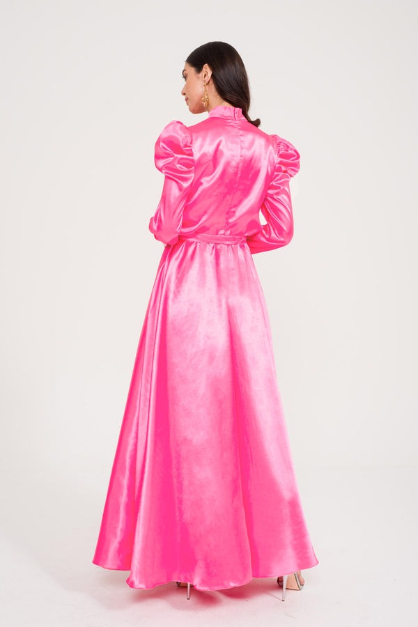 Queen Sleeve Detailed Satin Evening Dress