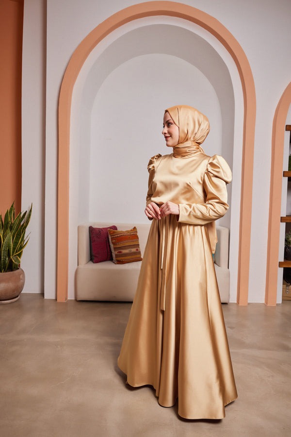 Queen Honey Color Satin Evening Dress