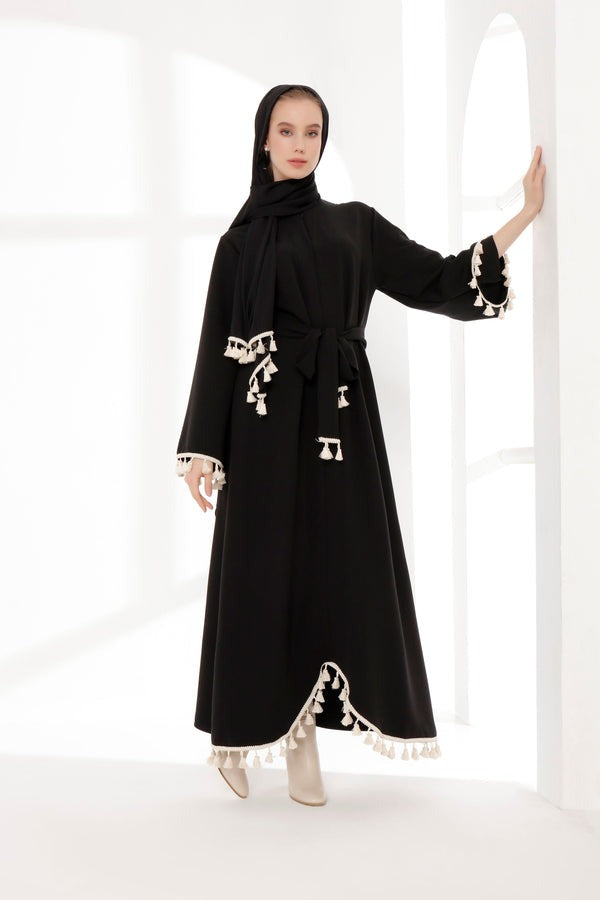 Tuana Püskül Detaylı Siyah Abaya
