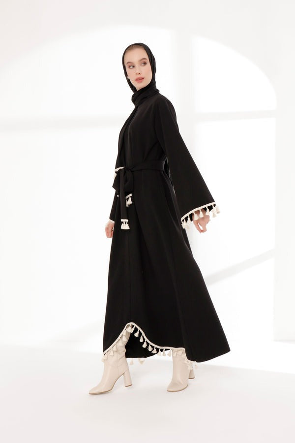 Tuana Püskül Detaylı Siyah Abaya