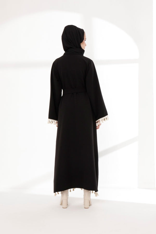 Tuana Püskül Detaylı Siyah Abaya