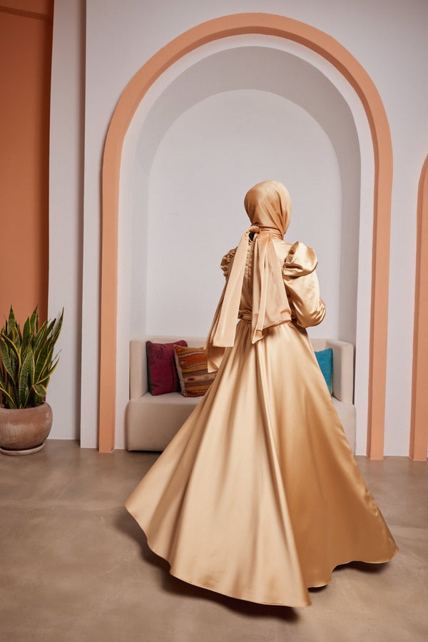 Queen Honey Color Satin Evening Dress