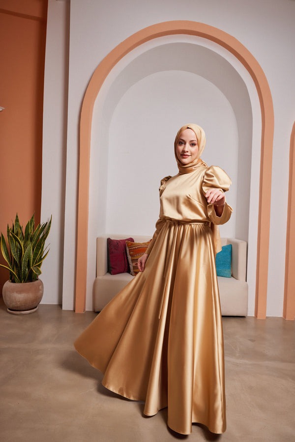 Queen Honey Color Satin Evening Dress