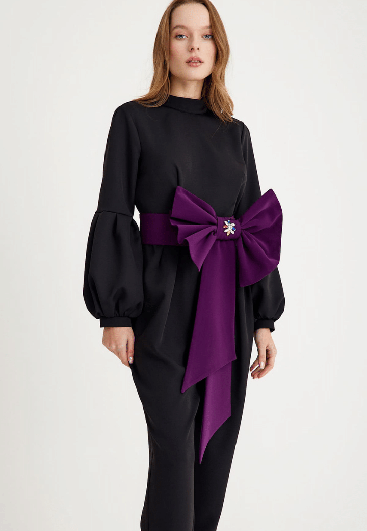 Shine Belt Detailed Evening Dress Jumpsuit