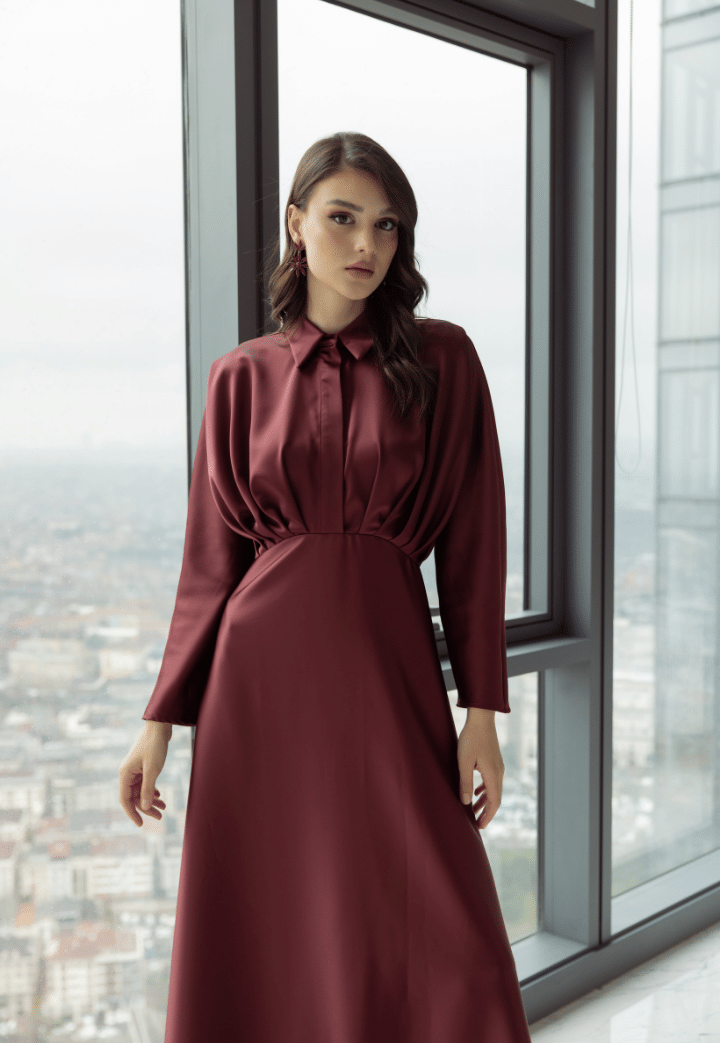 Hale Saten Bordo Abiye Elbise