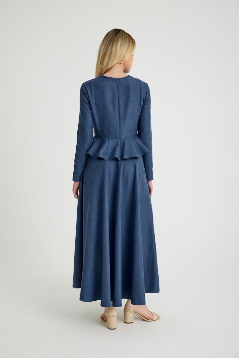 Prague Indigo Velvet Double Skirt Blouse Set