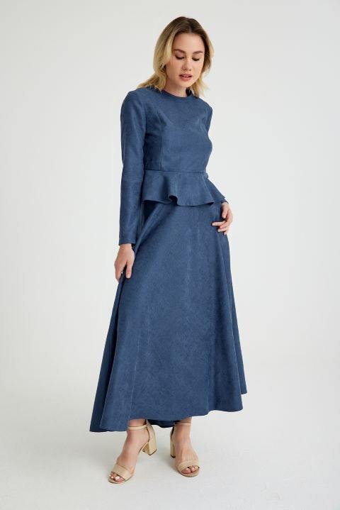 Prague Indigo Velvet Double Skirt Blouse Set