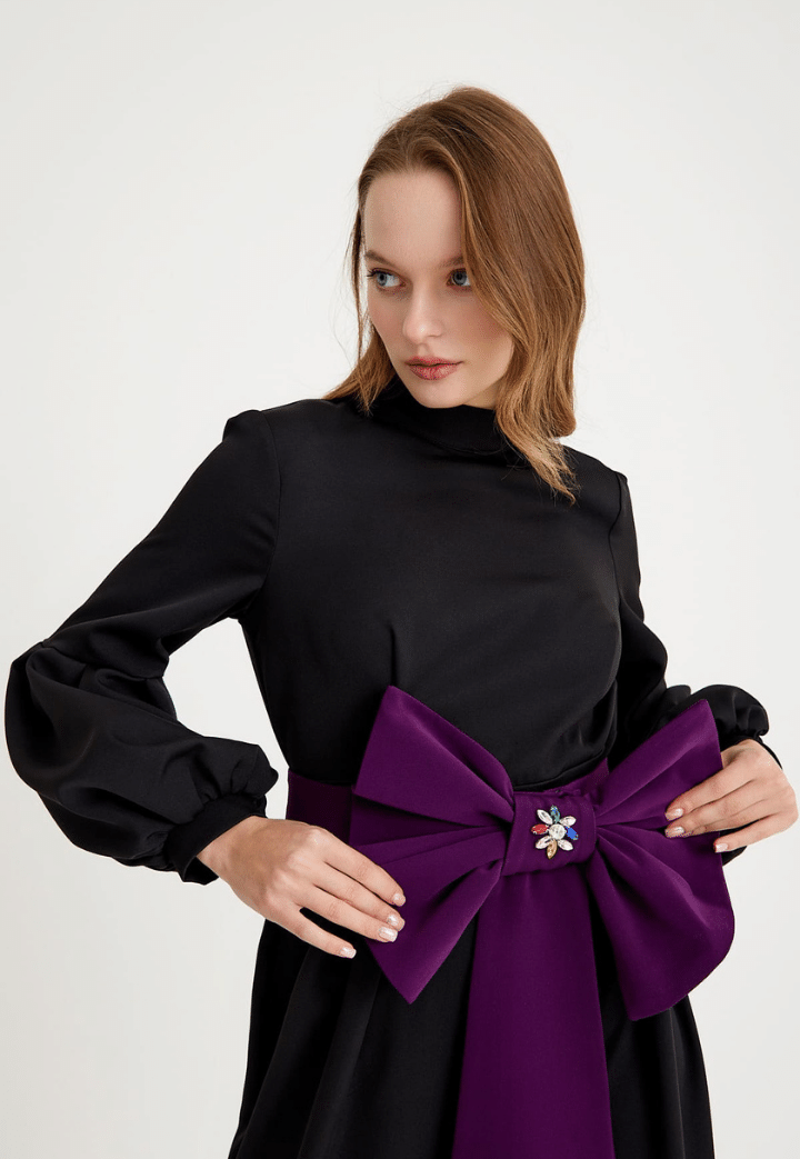 Shine Belt Detailed Evening Dress Jumpsuit