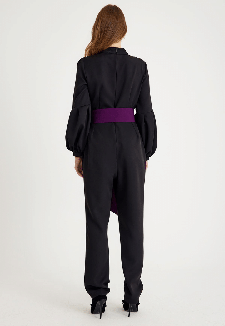 Shine Belt Detailed Evening Dress Jumpsuit