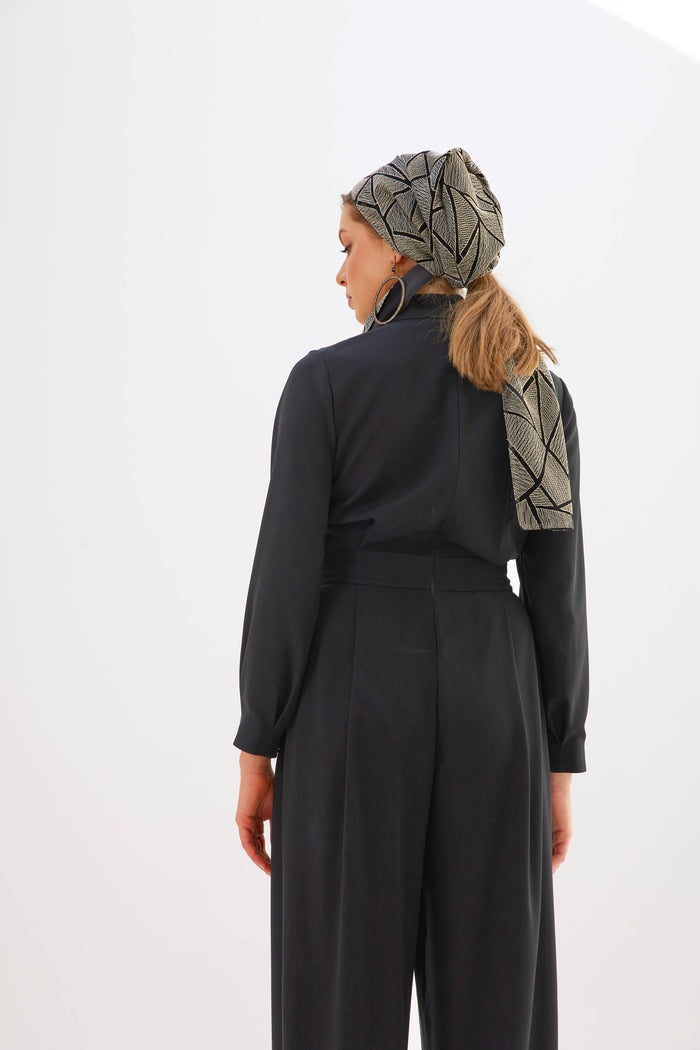 Lal Crepe Black Jumpsuit
