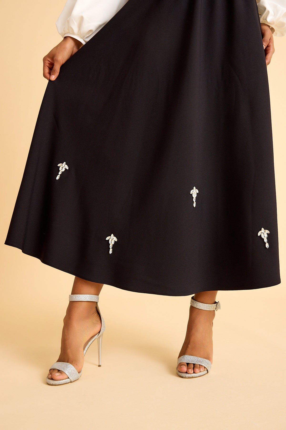 Black Stone Detailed Crepe Skirt