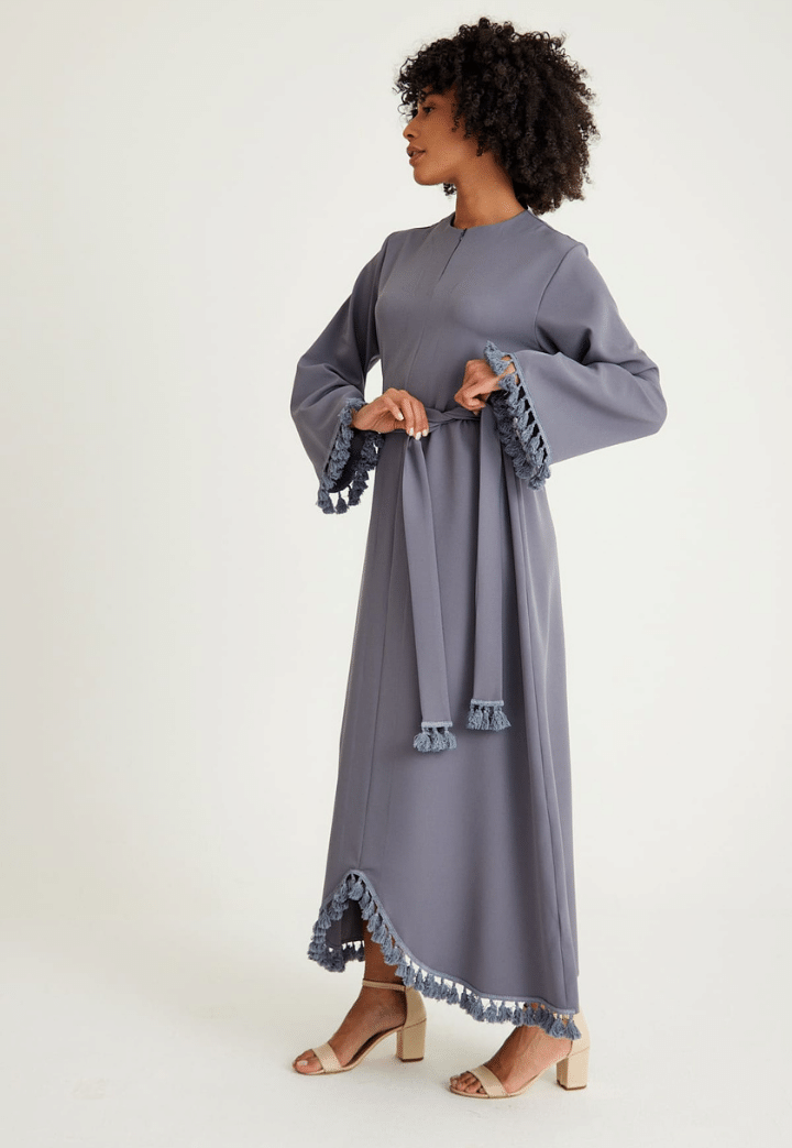 Tuana Tassel Detailed Gray Abaya