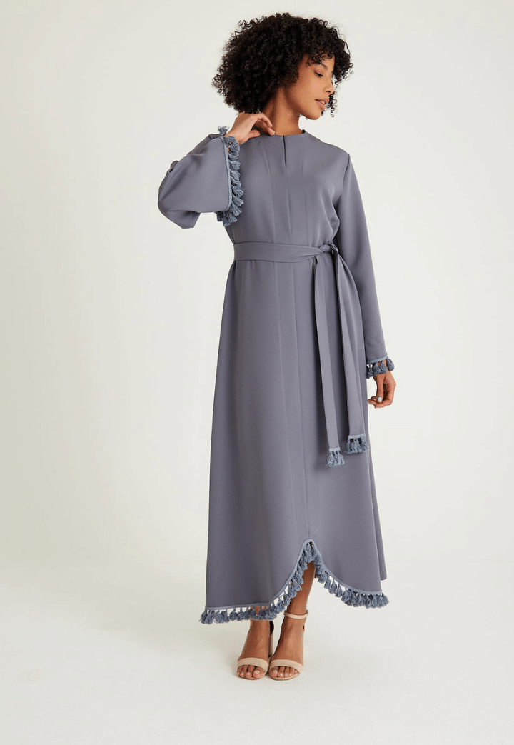 Tuana Tassel Detailed Gray Abaya