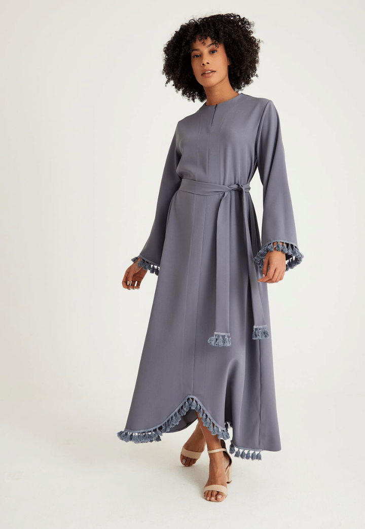 Tuana Tassel Detailed Gray Abaya