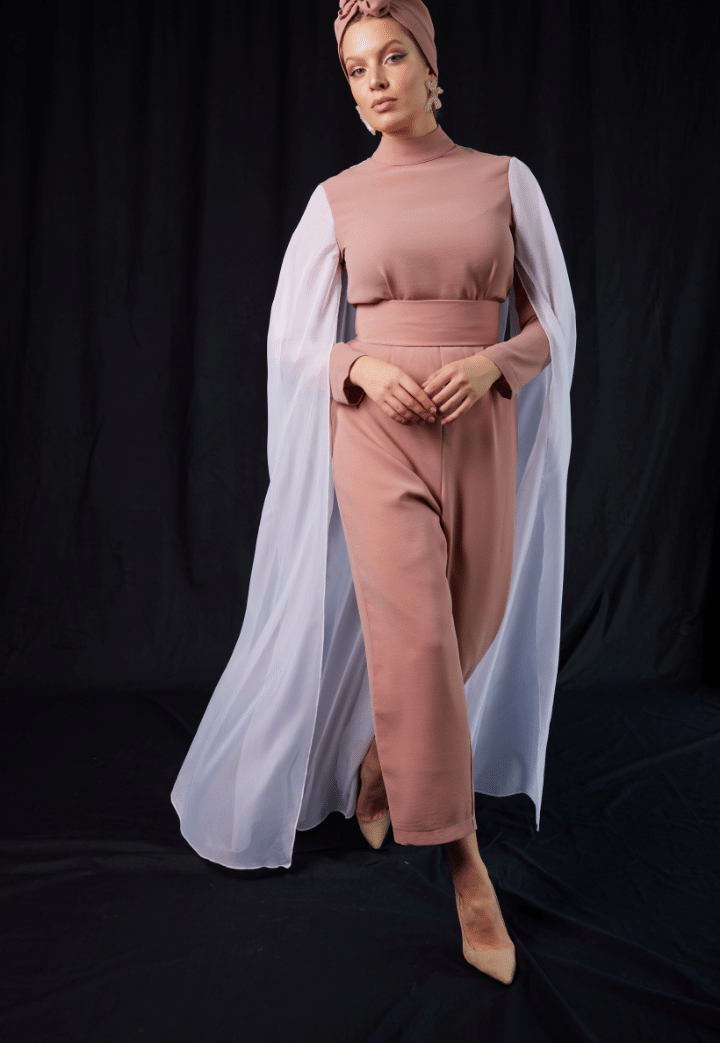 Tulip Pelerin Detaylı Pembe Tulum